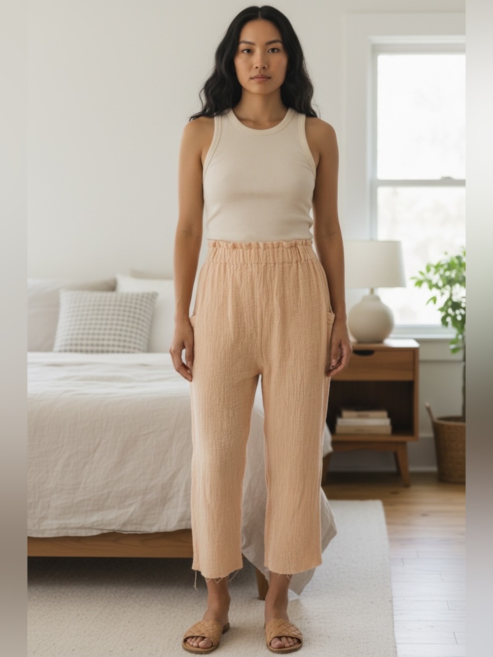 Ghanda Co. Cotton Double Gauze Wide Leg Pants Size XS Cream